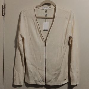 NWT! Calvin Klein Cream Zip Front Super Soft Ribbed Sweater!